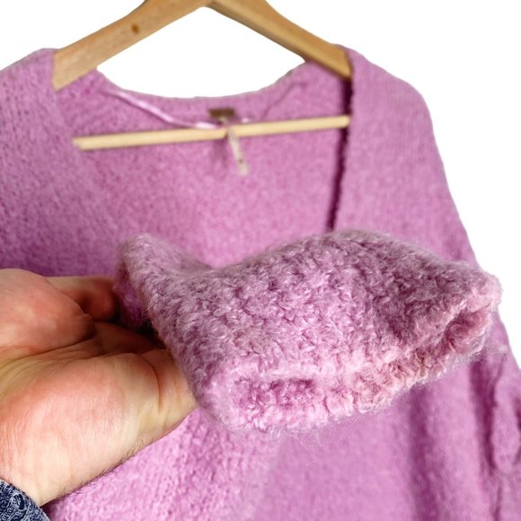 Free People Barbie Pink Alpaca Blend V-Neck Oversize Sweater Slouch XS Lagenlook - Picture 5 of 11
